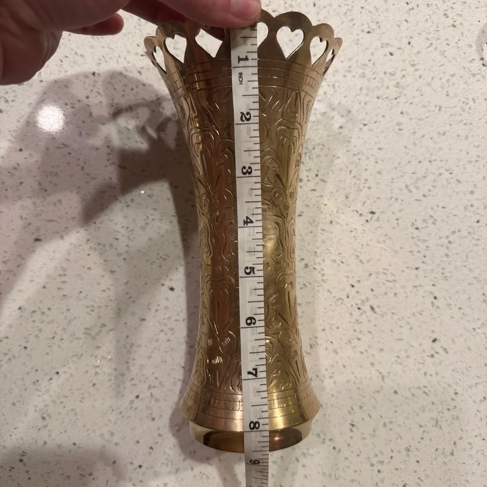 Pair of vintage solid brass Vases hand etched